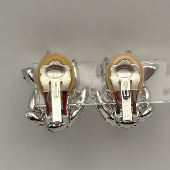 Vintage Weiss Clip On Earrings Rhinestone Cluster Spray Signed Silver Tone - Picture 15 of 16